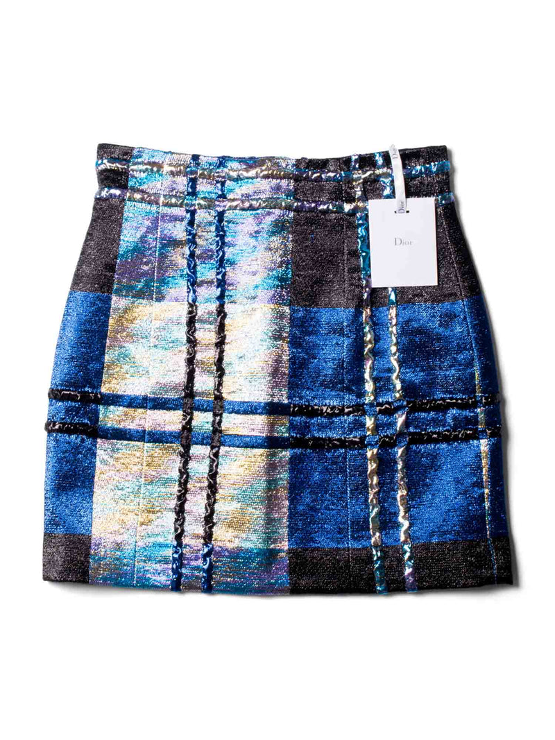 Christian Dior Sparkly Metallic Knit Mini Skirt Blue Black-designer resale