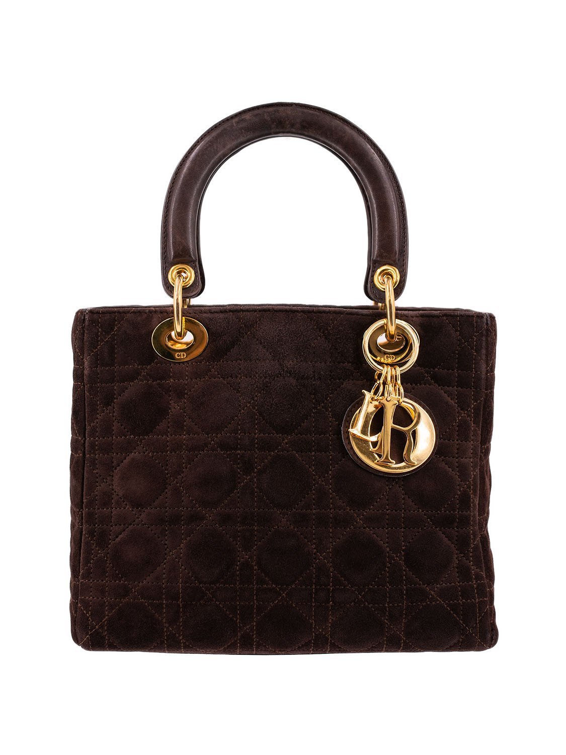 Christian Dior Suede Cannage Medium Lady Dior Tote Brown-designer resale