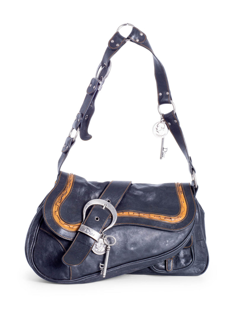 Christian Dior Vintage Leather Gaucho Saddle Bag Black-designer resale