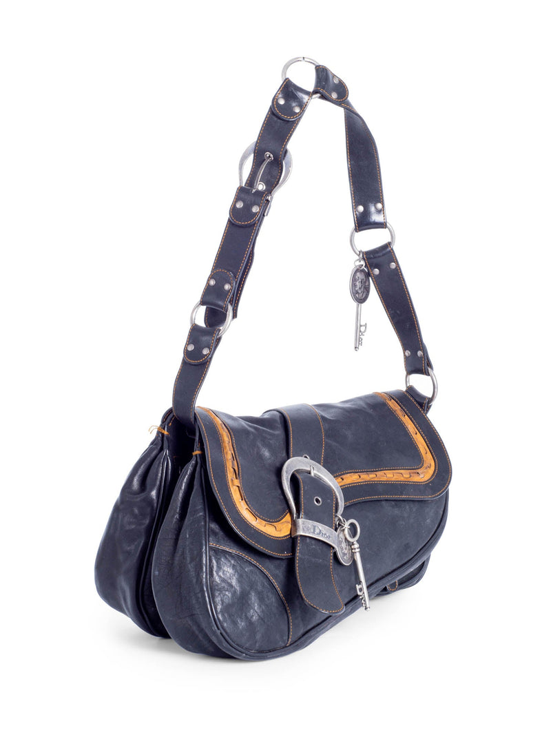 Christian Dior Vintage Leather Gaucho Saddle Bag Black-designer resale