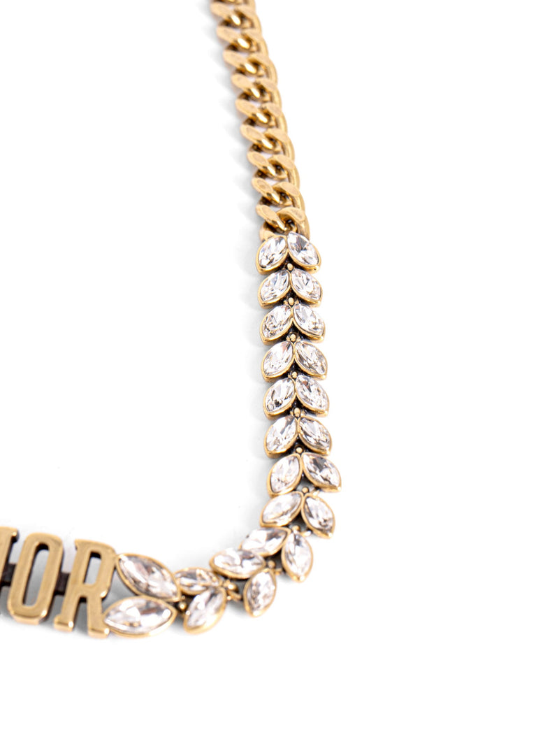 Christian Dior Vintage Logo Laurel Leaf Swarovski Choker Necklace Gold-designer resale