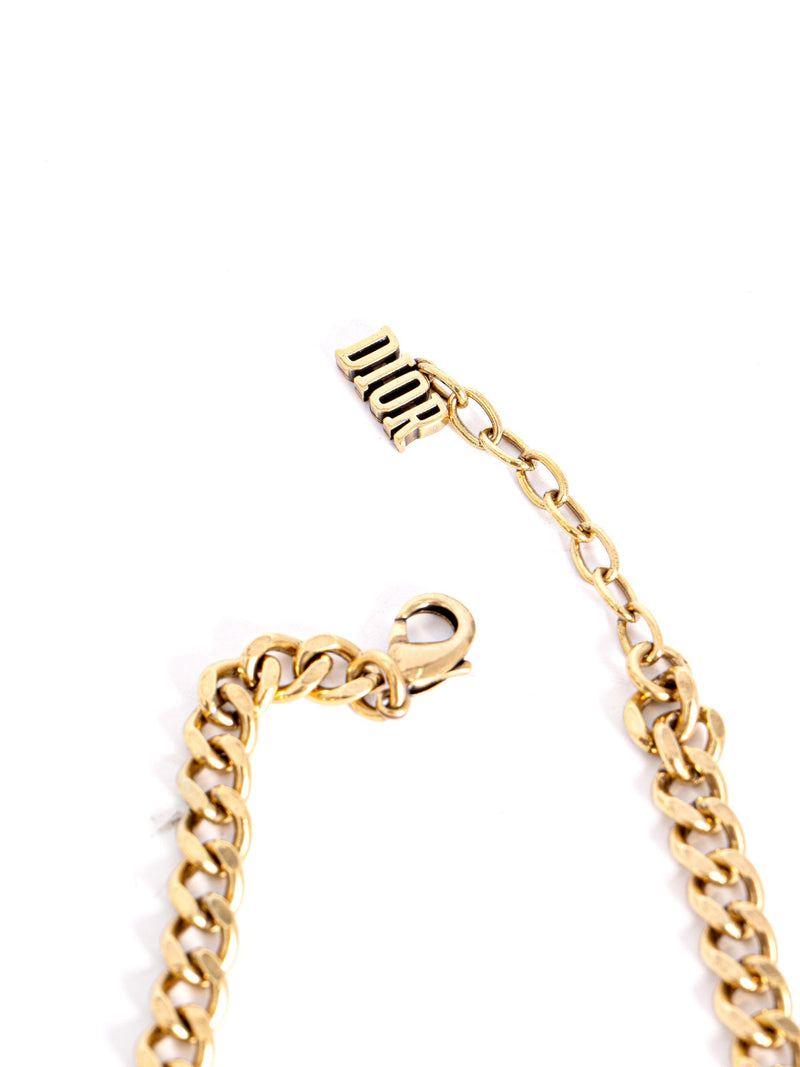 Christian Dior Vintage Logo Laurel Leaf Swarovski Choker Necklace Gold-designer resale