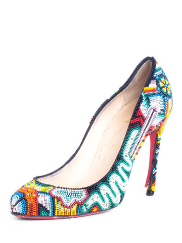 Christian Louboutin Beaded Round Toe Pumps Multicolor-designer resale