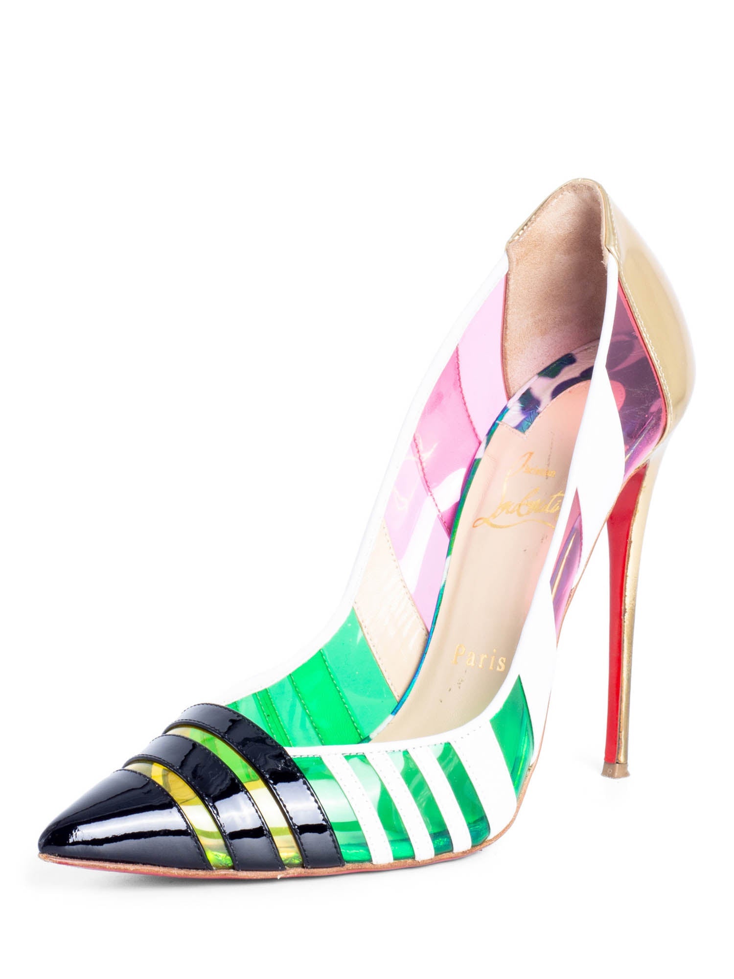 Christian Louboutin Leather Bandy 100 Striped Pumps Multicolor-designer resale