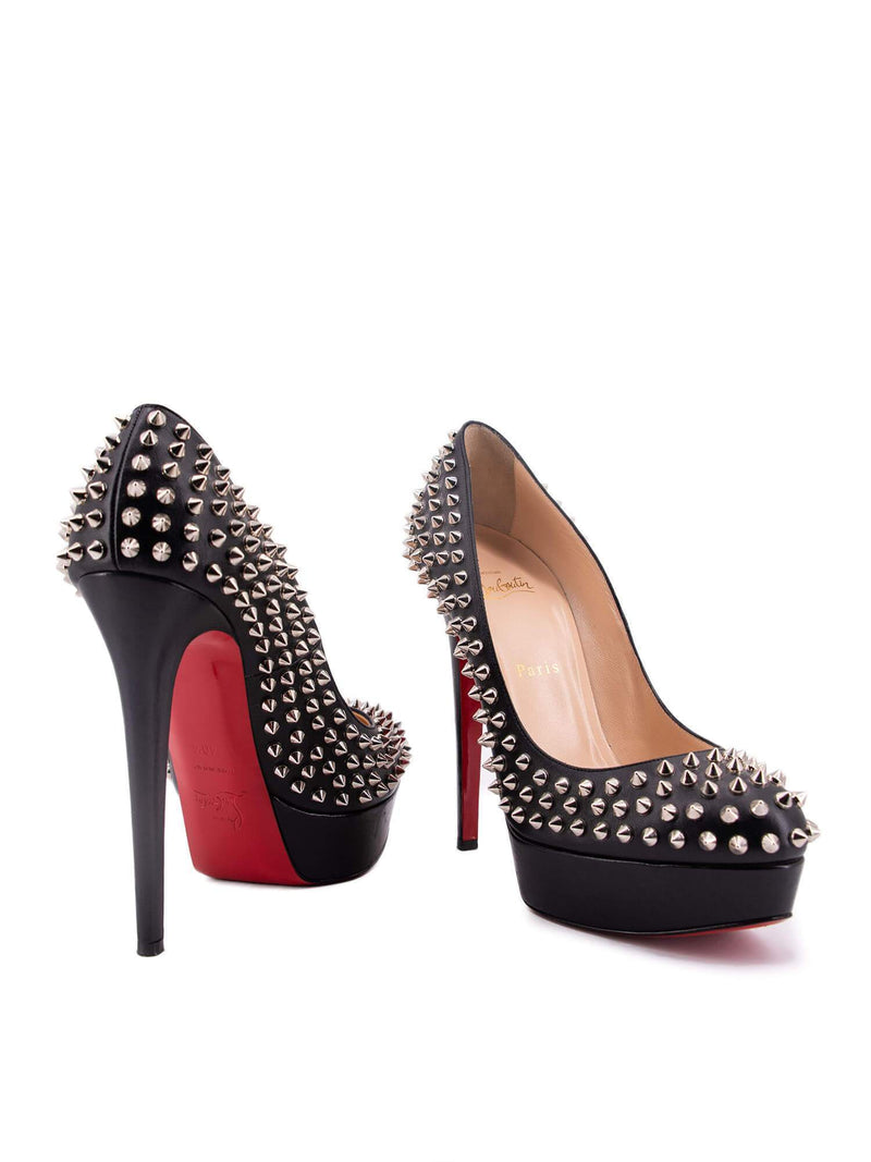 Christian Louboutin Leather Bianca Spikes Pumps 140 Black-designer resale