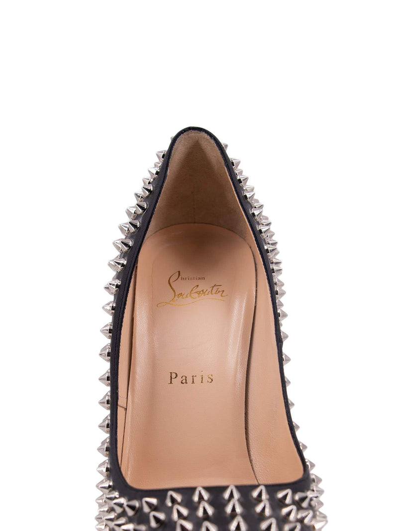 Christian Louboutin Leather Bianca Spikes Pumps 140 Black-designer resale