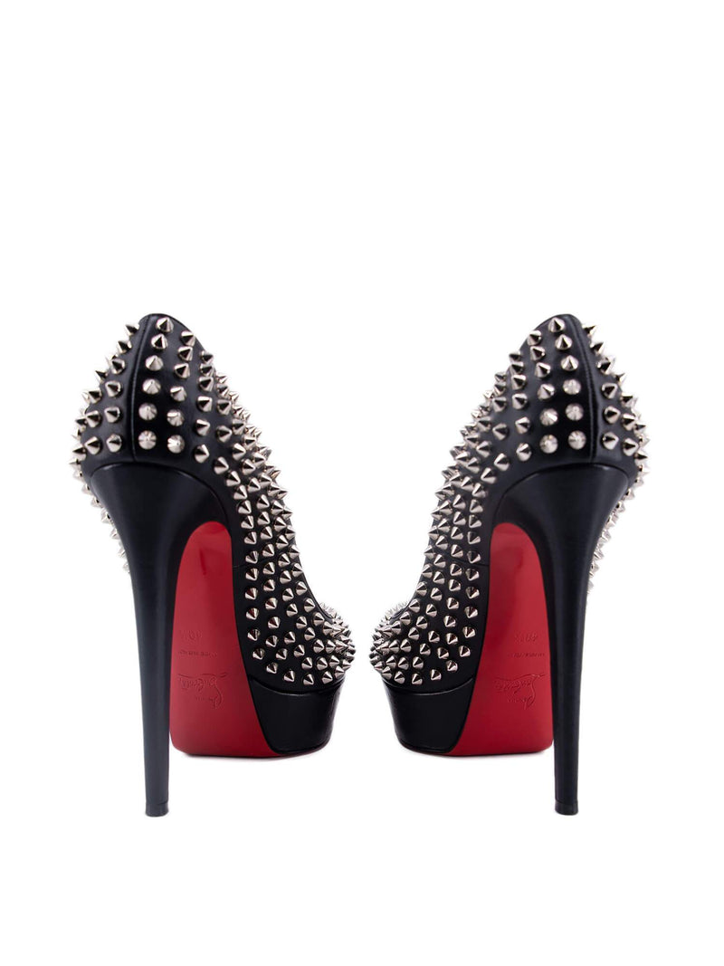 Christian Louboutin Leather Bianca Spikes Pumps 140 Black-designer resale