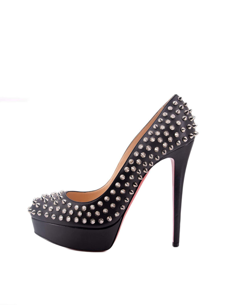 Christian Louboutin Leather Bianca Spikes Pumps 140 Black-designer resale