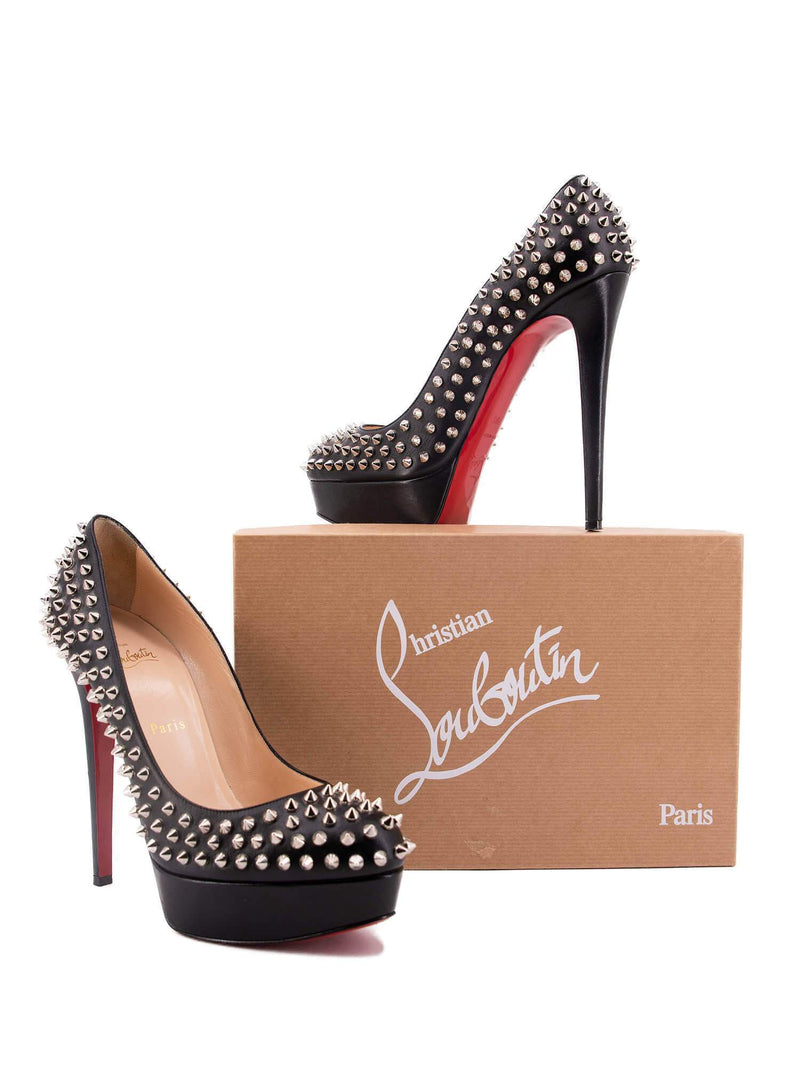 Christian Louboutin Leather Bianca Spikes Pumps 140 Black-designer resale