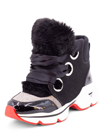 Christian Louboutin Leather Fur Marellaski High Sneaker Boots Black-designer resale