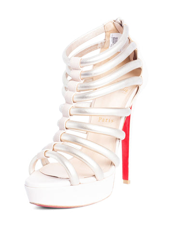 Christian Louboutin Leather Platform Open Toe Pumps Champagne Gold-designer resale