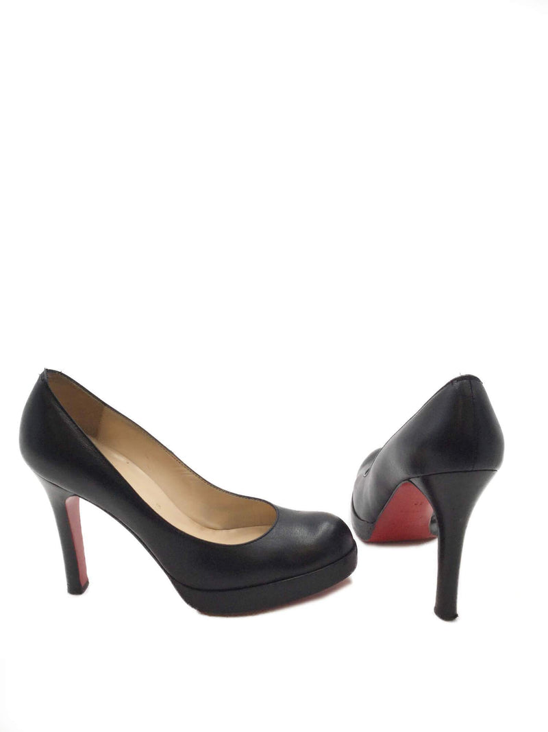 Christian Louboutin Leather Round Toe Platform Pumps Black Size 39-designer resale