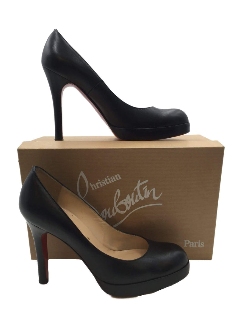 Christian Louboutin Leather Round Toe Platform Pumps Black Size 39-designer resale