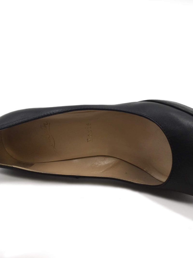 Christian Louboutin Leather Round Toe Platform Pumps Black Size 39-designer resale