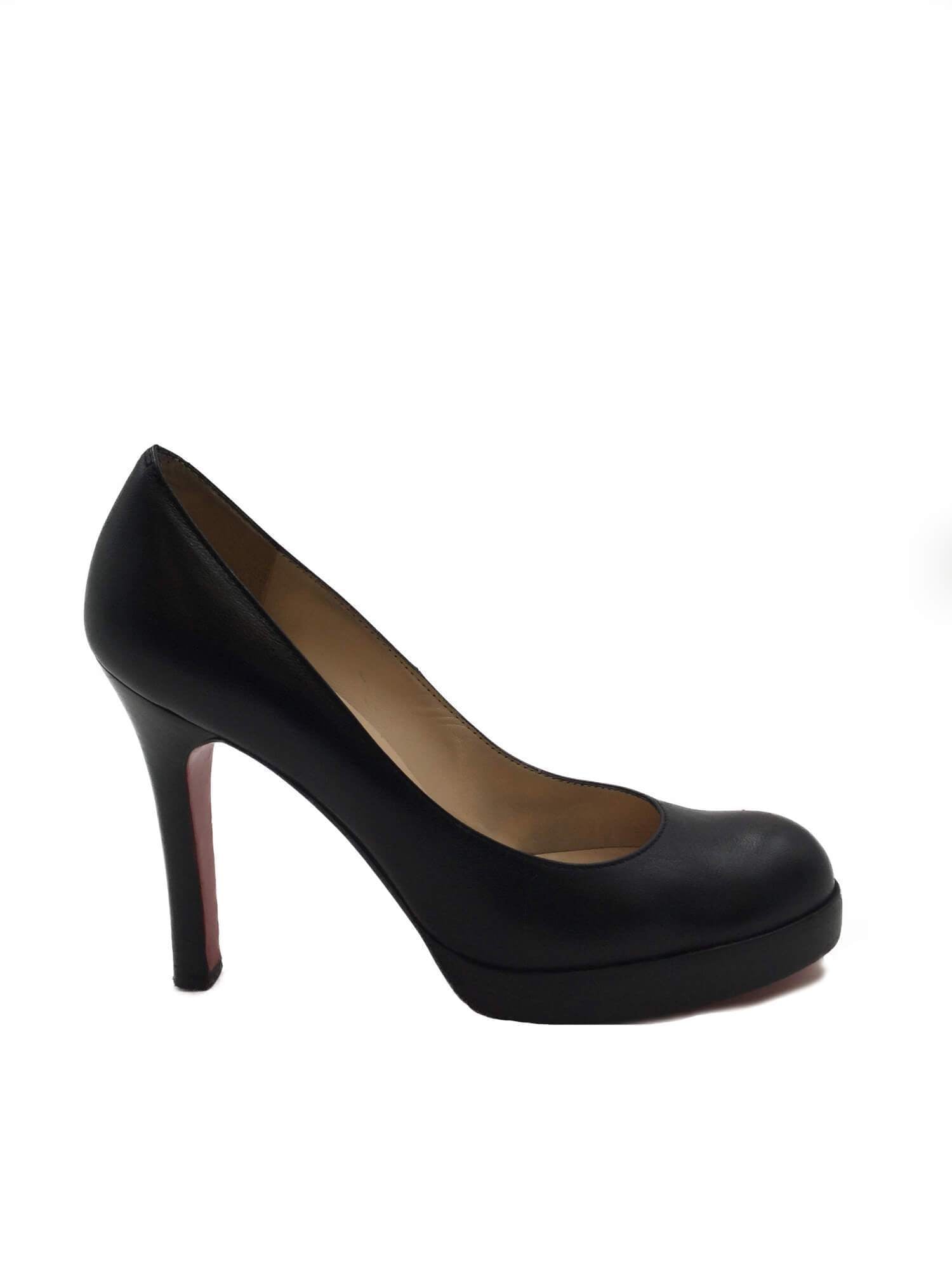 Christian Louboutin Leather Round Toe Platform Pumps Black Size 39-designer resale
