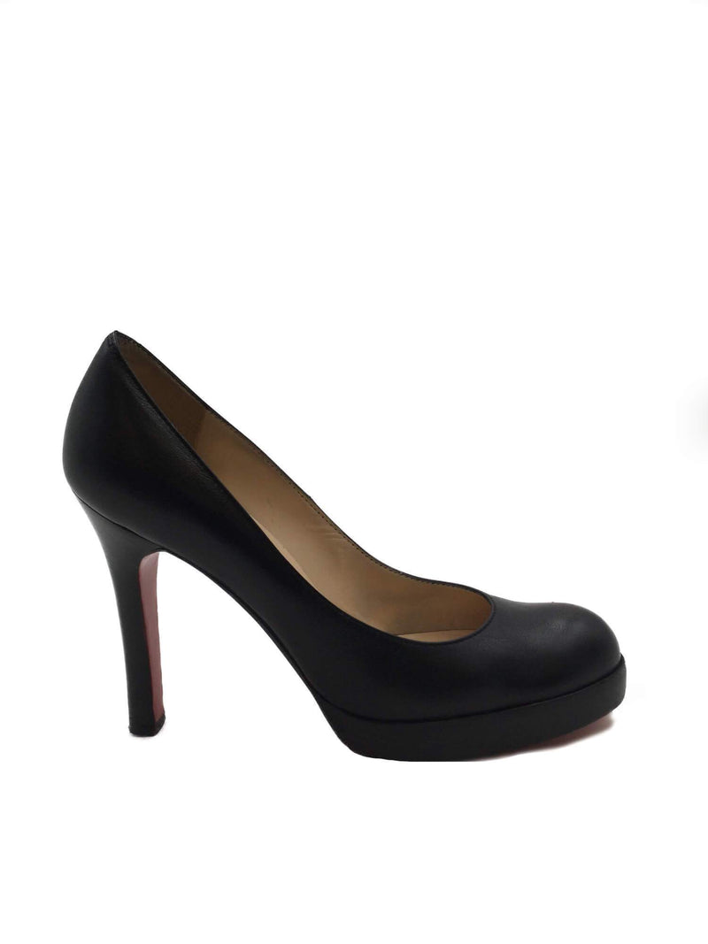 Christian Louboutin Leather Round Toe Platform Pumps Black Size 39-designer resale