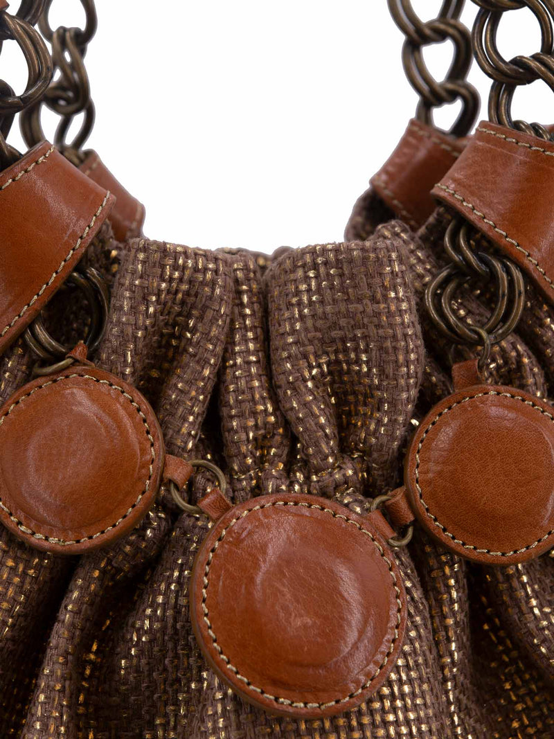 Christian Louboutin Metallic Woven Shopper Bag Gold Brown-designer resale