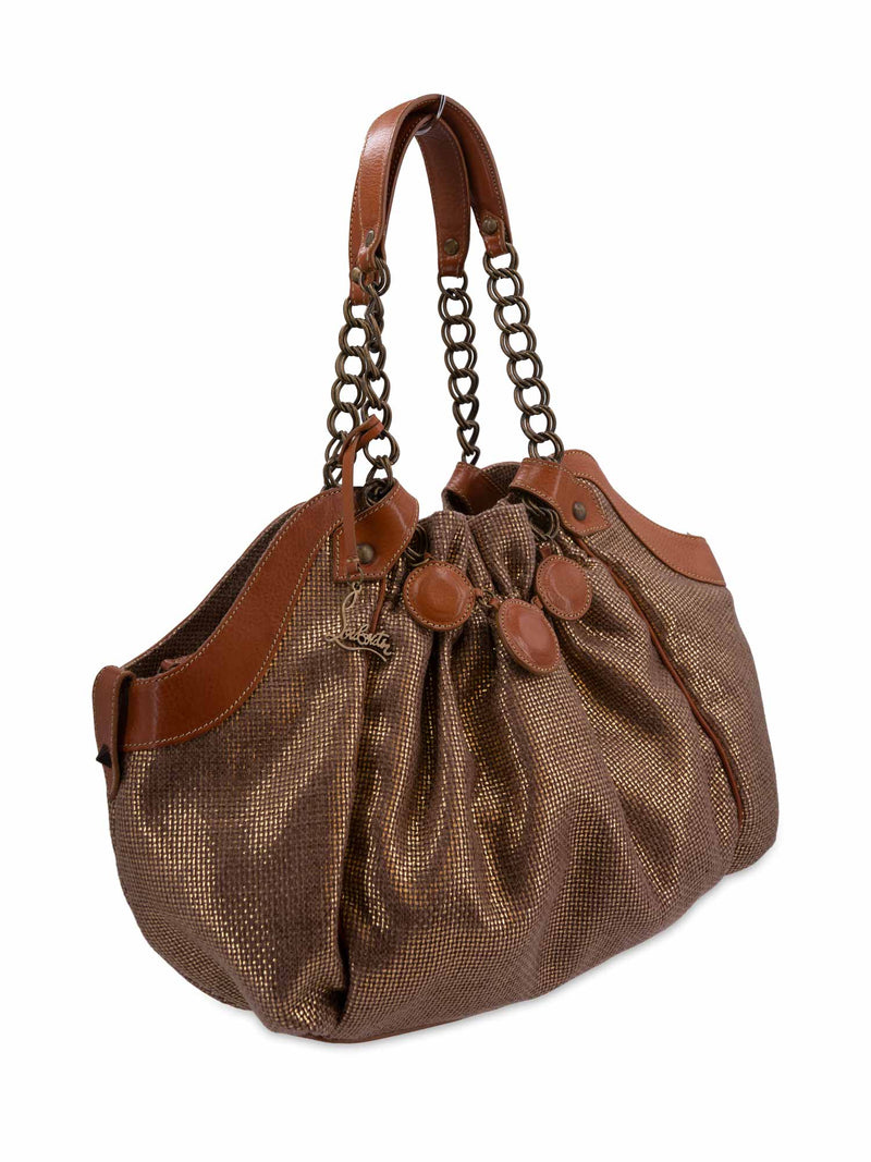 Christian Louboutin Metallic Woven Shopper Bag Gold Brown-designer resale