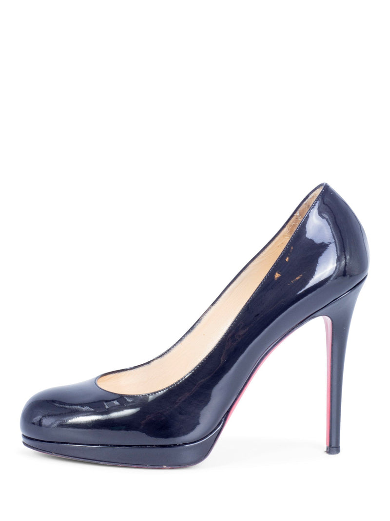 Christian Louboutin Patent Leather Round Toe Platform Pumps Black-designer resale