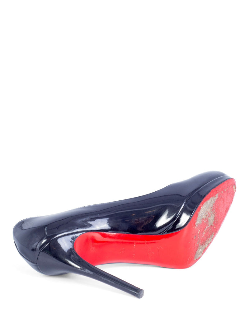 Christian Louboutin Patent Leather Round Toe Platform Pumps Black-designer resale