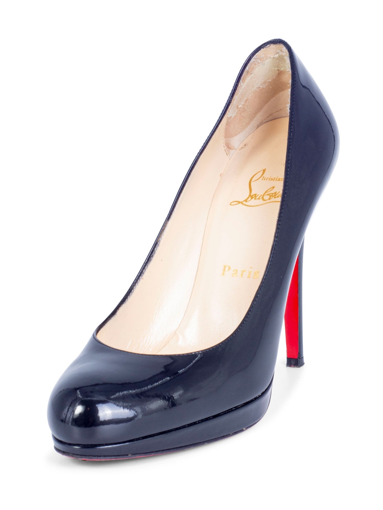Christian Louboutin Patent Leather Round Toe Platform Pumps Black-designer resale