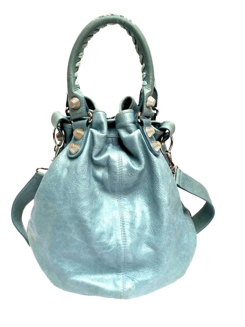 City Bucket Bag Light Blue Leather Silver Hardware-designer resale