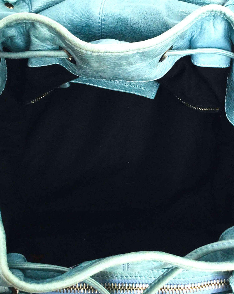 City Bucket Bag Light Blue Leather Silver Hardware-designer resale