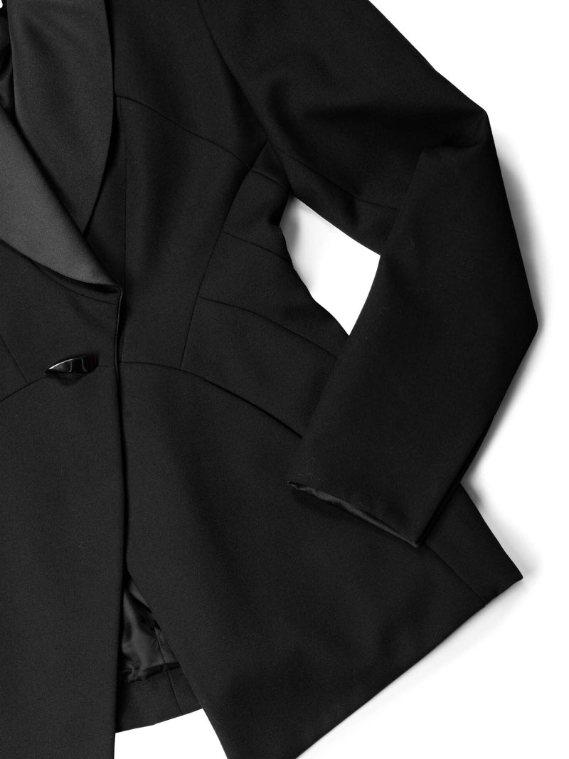 Claude Montana Wool Satin Fitted Tuxedo Jacket Black-designer resale