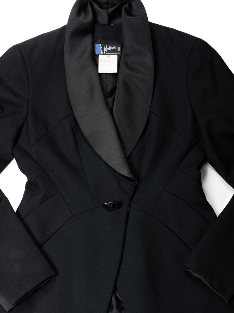 Claude Montana Wool Satin Fitted Tuxedo Jacket Black-designer resale