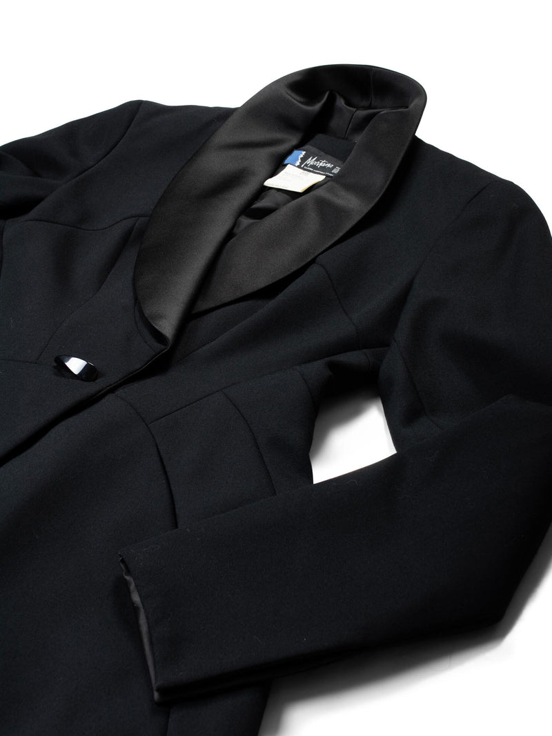 Claude Montana Wool Satin Fitted Tuxedo Jacket Black-designer resale