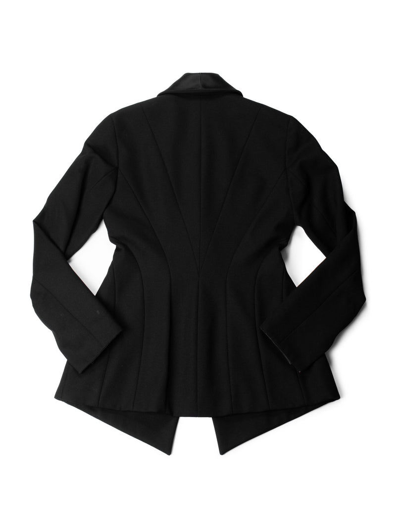 Claude Montana Wool Satin Fitted Tuxedo Jacket Black-designer resale