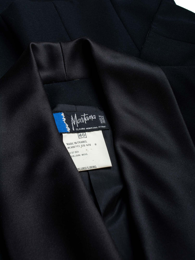 Claude Montana Wool Satin Fitted Tuxedo Jacket Black-designer resale