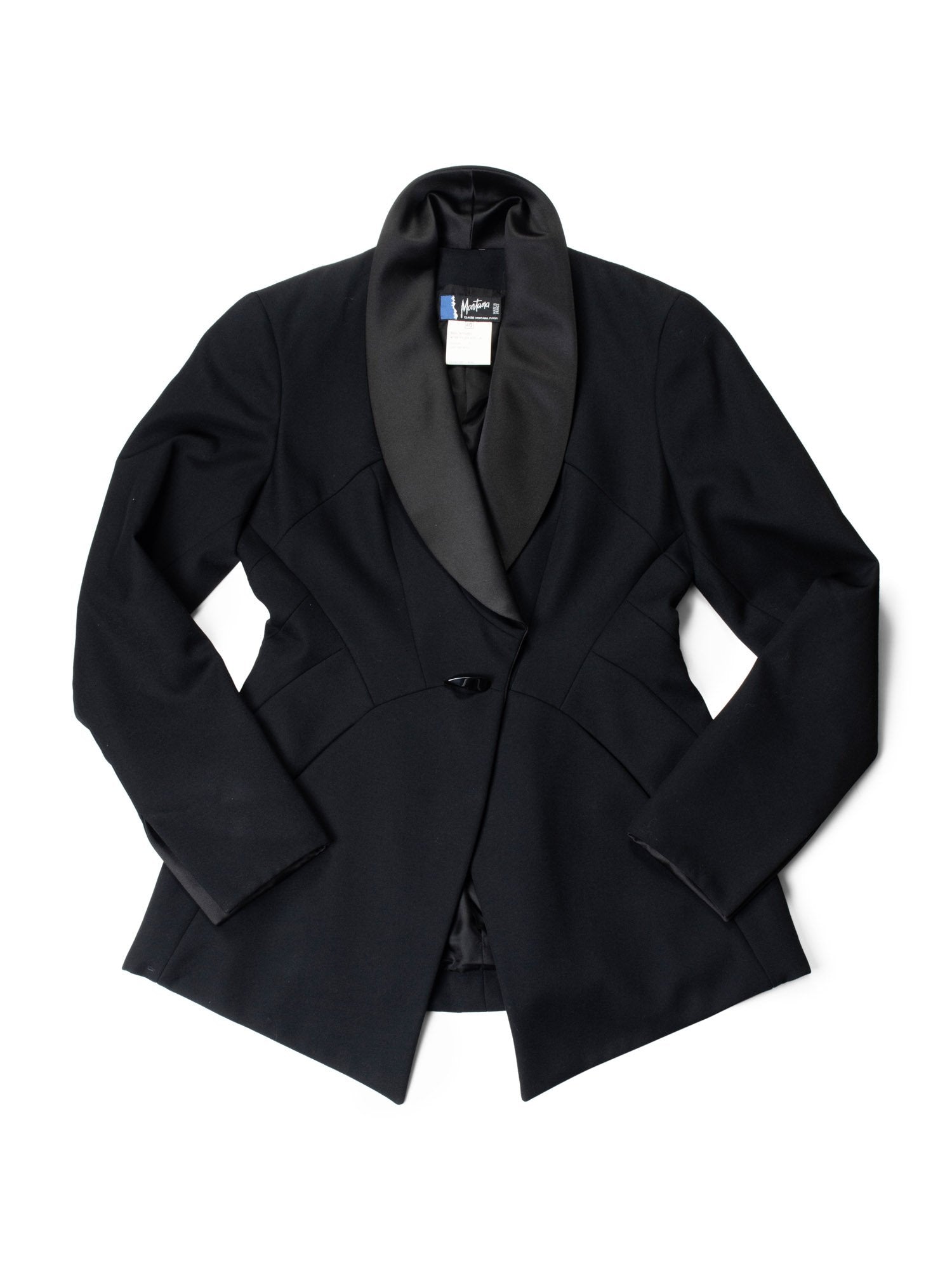 Claude Montana Wool Satin Fitted Tuxedo Jacket Black-designer resale