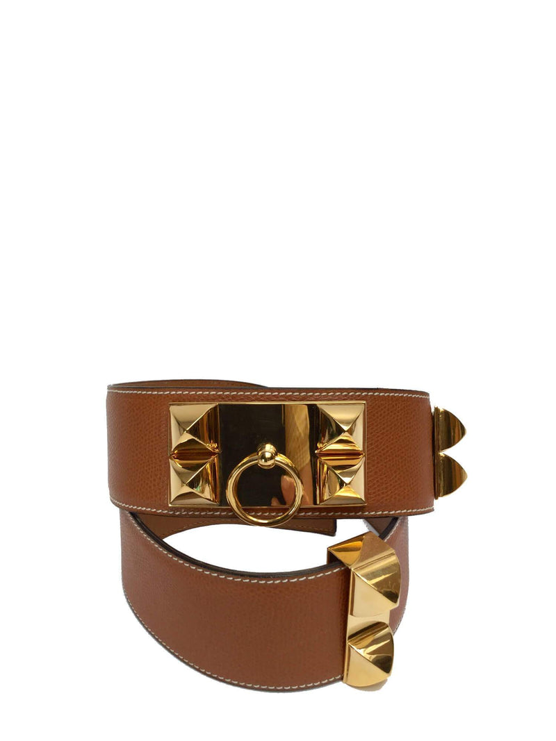 Collier de Chien Wide Brown Epsom Belt Gold Hardware 80-designer resale