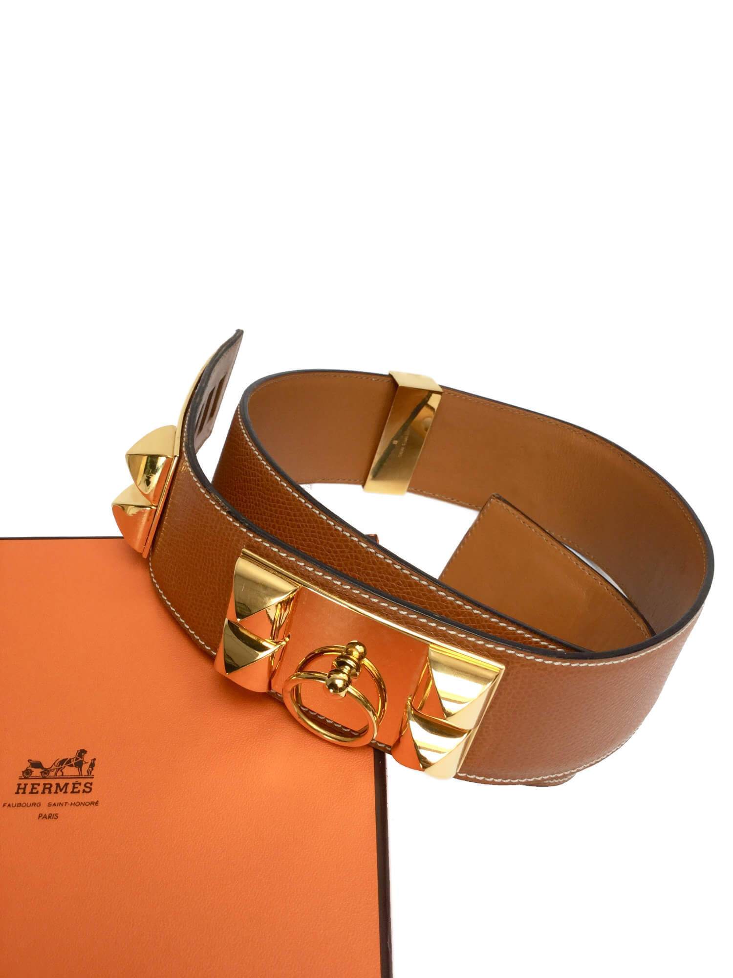 Collier de Chien Wide Brown Epsom Belt Gold Hardware 80-designer resale