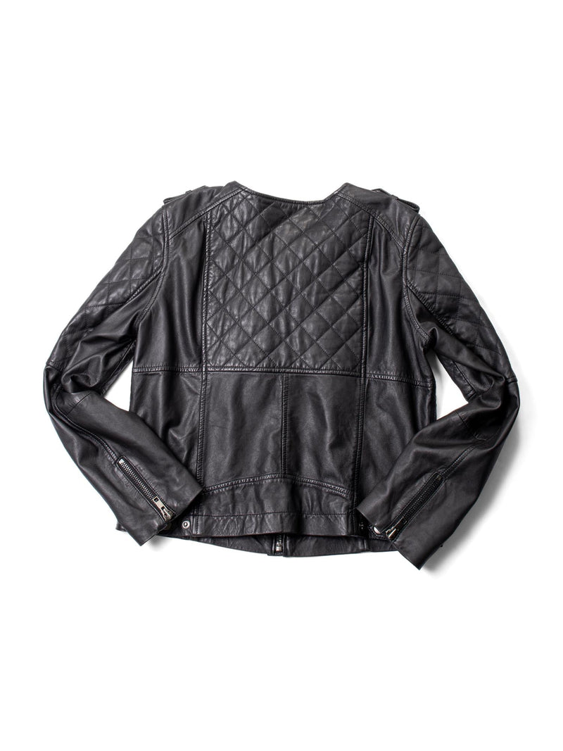 Comptoir Des Cotonniers Quilted Leather Biker Jacket Black-designer resale