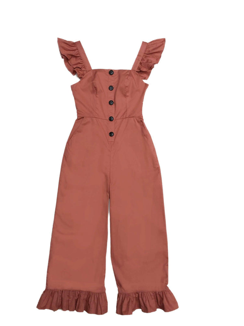Cotton Fitted Jumpsuit Ruffles Pink-designer resale