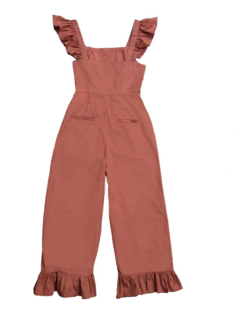 Cotton Fitted Jumpsuit Ruffles Pink-designer resale