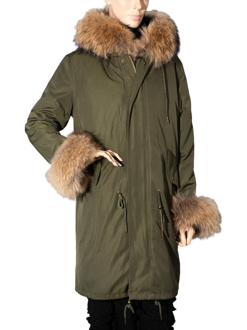 Custom Fox Fur Lined Coat Green-designer resale