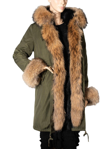 Custom Fox Fur Lined Coat Green-designer resale