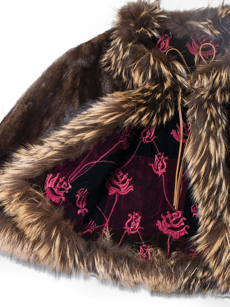 Custom Mink Fox Velvet Reversible Poncho Coat-designer resale