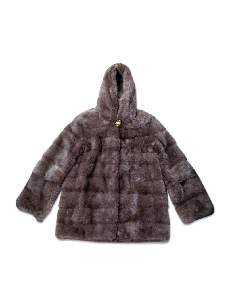 Custom Sable Mink Fur Hooded Coat Taupe-designer resale