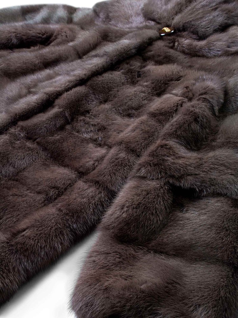 Custom Sable Mink Fur Hooded Coat Taupe-designer resale