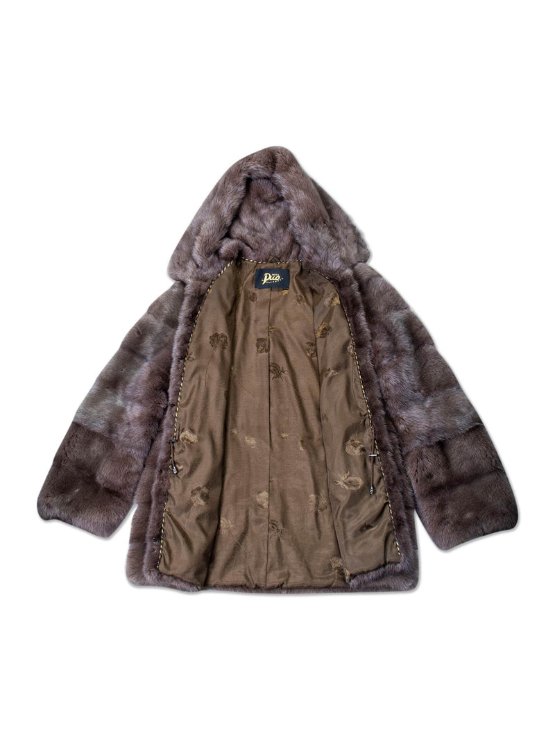 Custom Sable Mink Fur Hooded Coat Taupe-designer resale