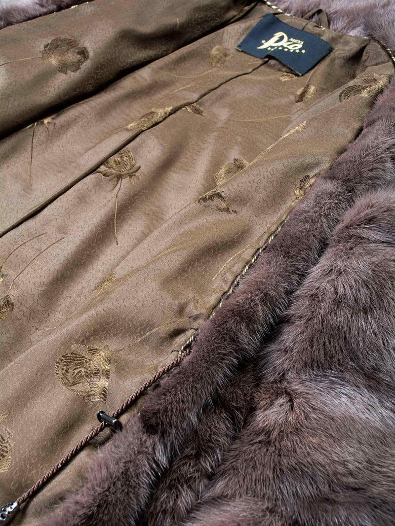 Custom Sable Mink Fur Hooded Coat Taupe-designer resale