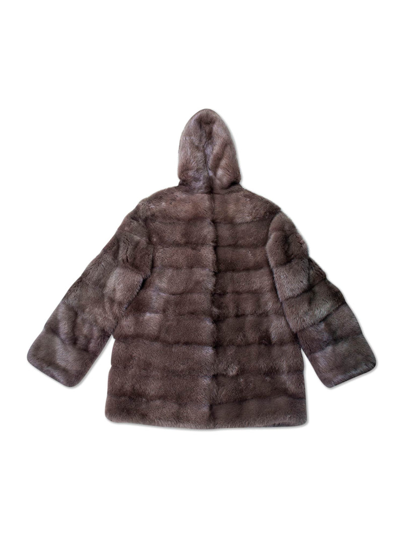 Custom Sable Mink Fur Hooded Coat Taupe-designer resale