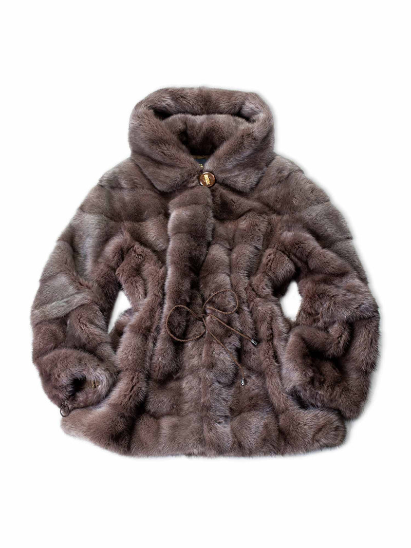 Custom Sable Mink Fur Hooded Coat Taupe-designer resale