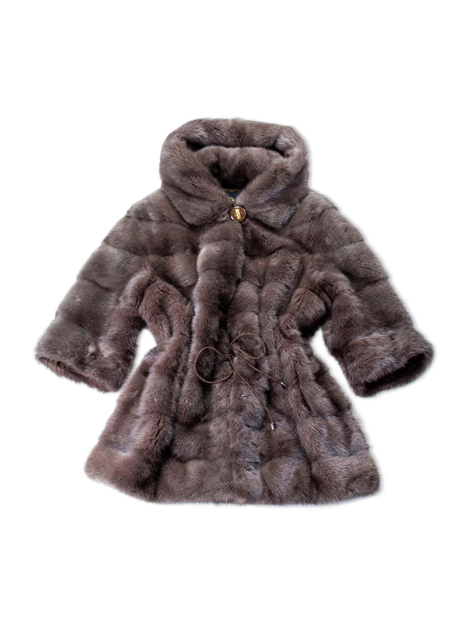 Custom Sable Mink Fur Hooded Coat Taupe-designer resale