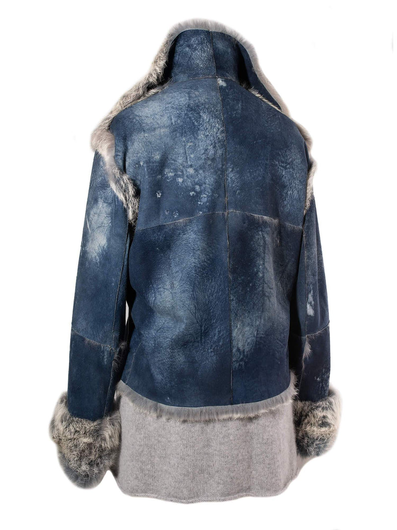Custom Suede Shearling Jacket Blue Grey-designer resale