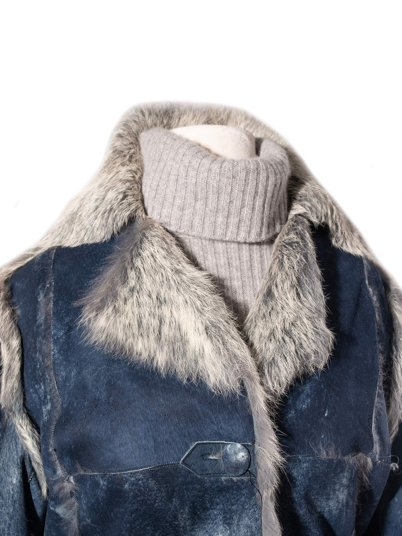 Custom Suede Shearling Jacket Blue Grey-designer resale